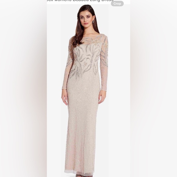 🌺Adrianna Papell Long Sleeves Sequins
Beaded Embellished Illusion Gown - Picture 1 of 16